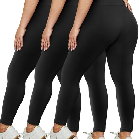 3 Pack High-Waist Plus Size Leggings - Stretchy Soft Pants for Every Occasion - Picture 1 of 5